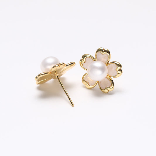 Genuine Freshwater Pearl Solid 925 Silver Sakura Earrings