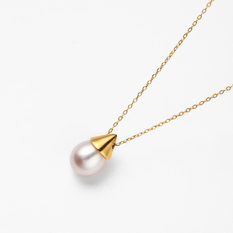 S925 Silver Teardrop Freshwater Pearl Pendant Necklace – Minimalist Collarbone Chain
