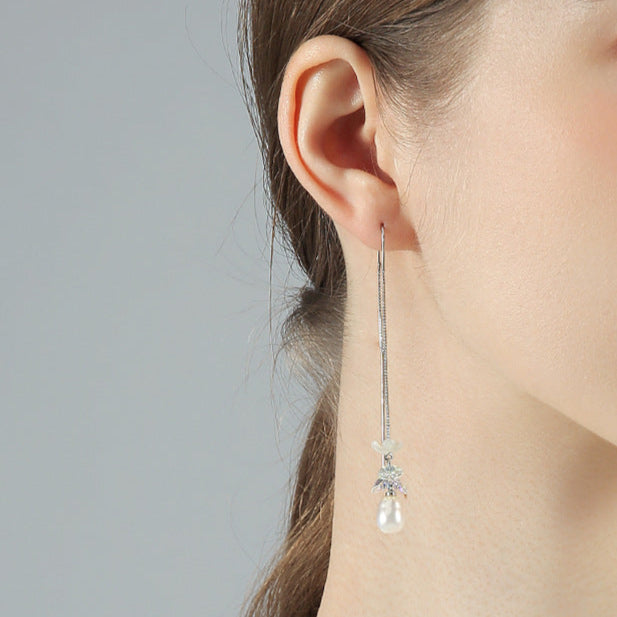 Genuine Freshwater Pearl Blue Flower Earrings