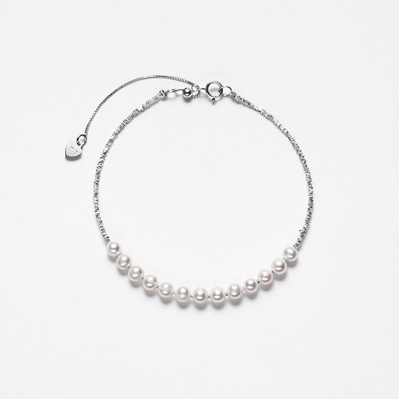 Pulsera de plata de ley 925 maciza con perlas barrocas auténticas