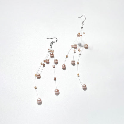 Genuine Freshwater Pearl Solid 925 Silver Stardust Tassel Earrings