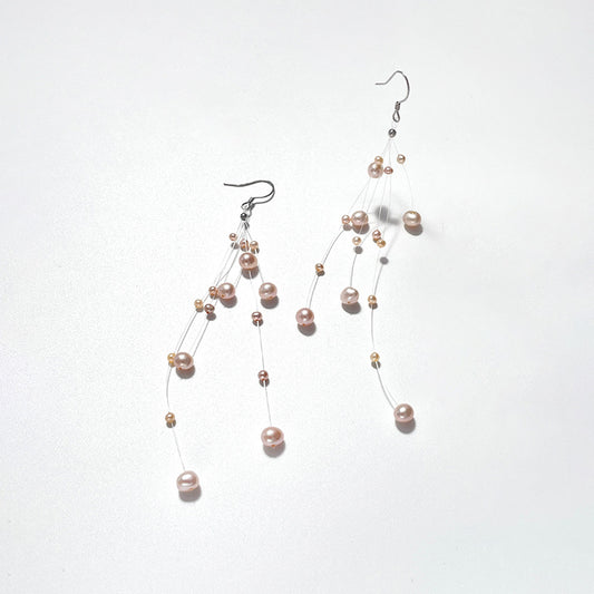 Genuine Freshwater Pearl Solid 925 Silver Stardust Tassel Earrings