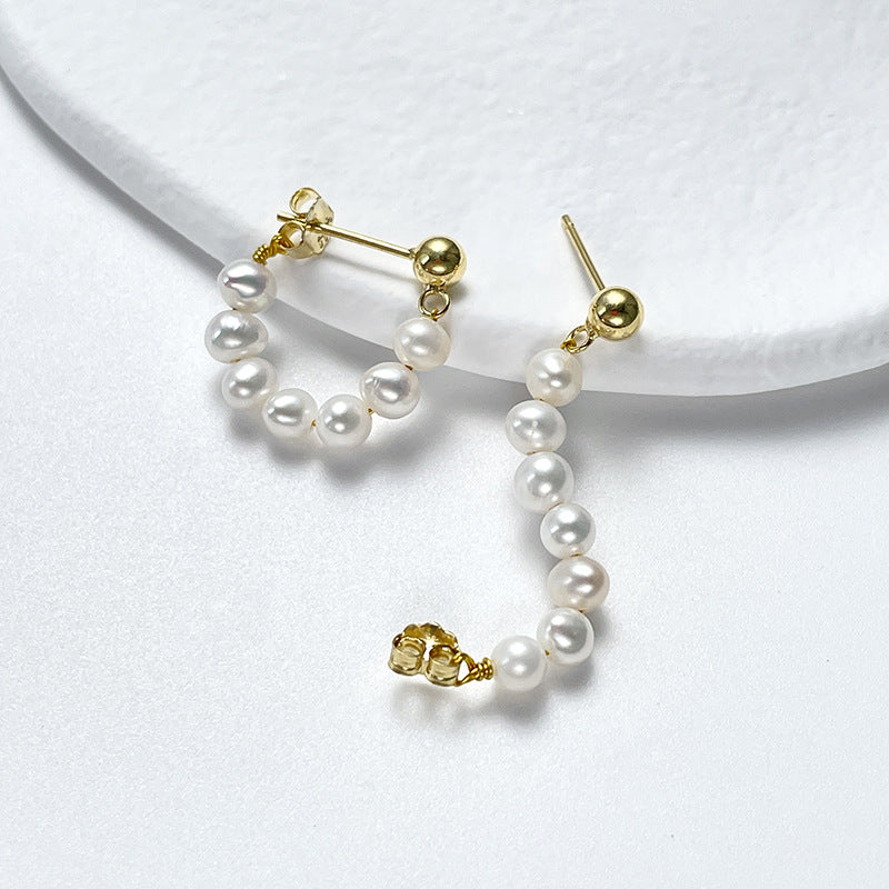 Genuine Freshwater Pearl Solid 925 Silver Délune Earrings