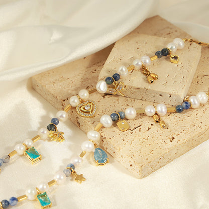 Genuine Freshwater Pearl Titanium Steel Blue Dream Necklace