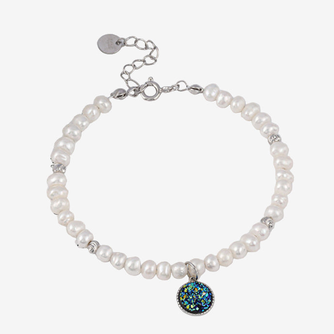 Bracelet Nuit étoilée en argent massif S925 avec véritable perle baroque