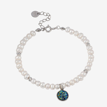 Bracelet Nuit étoilée en argent massif S925 avec véritable perle baroque