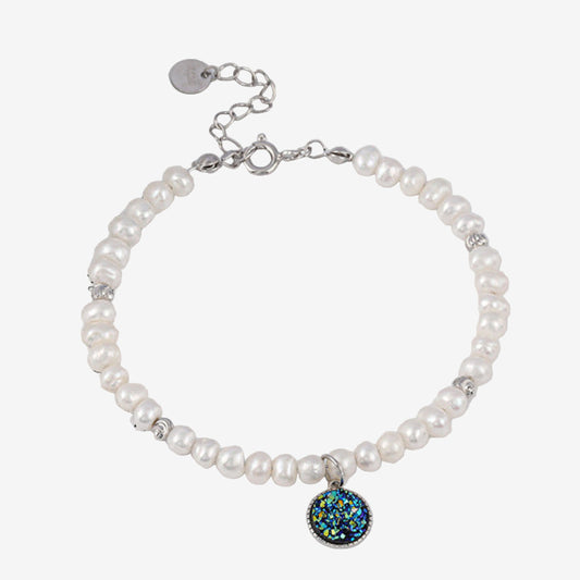 Bracelet Nuit étoilée en argent massif S925 avec véritable perle baroque
