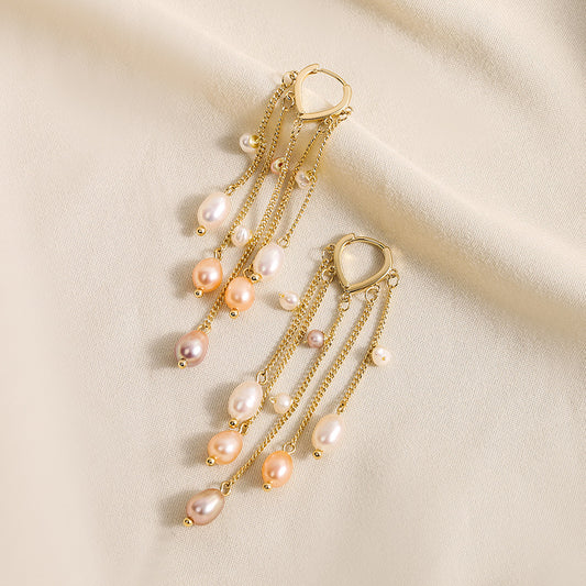 Genuine Freshwater Pearl Solid 925 Silver Radiance Tassel Earrings