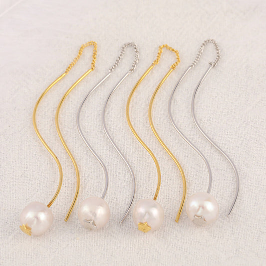 Genuine Freshwater Pearl S925 Silver Streamline Earrings