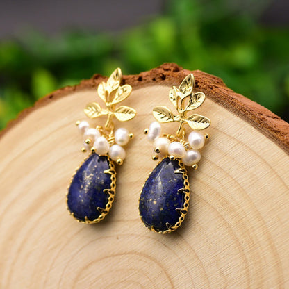 Genuine Freshwater Baroque Pearl & Lapis Lazuli Earrings (Limited Edition)