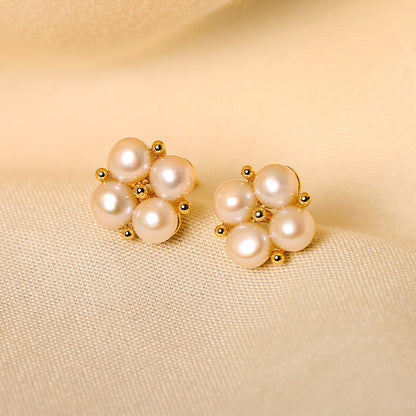 Genuine Freshwater Pearl Solid 925 Silver Cloveré Earrings