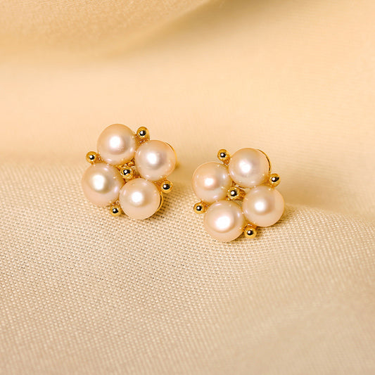 Genuine Freshwater Pearl Solid 925 Silver Cloveré Earrings