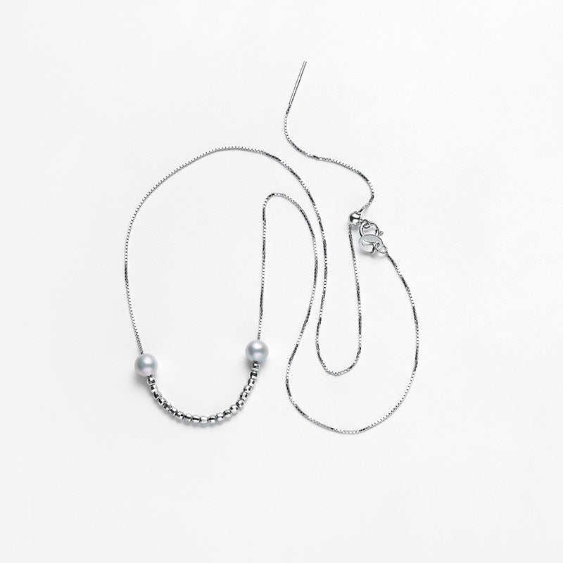 Genuine Akoya Seawater Pearl Solid 925 Silver Necklace – Smile Chain Design