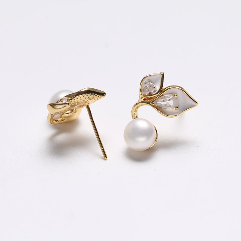 Genuine Freshwater Pearl Solid 925 Silver Leaf Grace Earrings