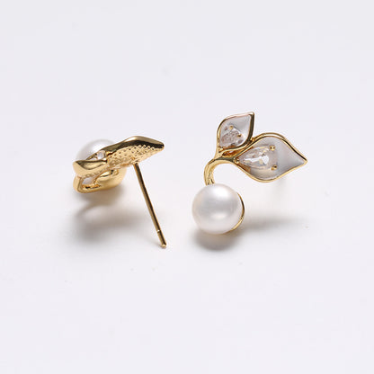Genuine Freshwater Pearl Solid 925 Silver Leaf Grace Earrings