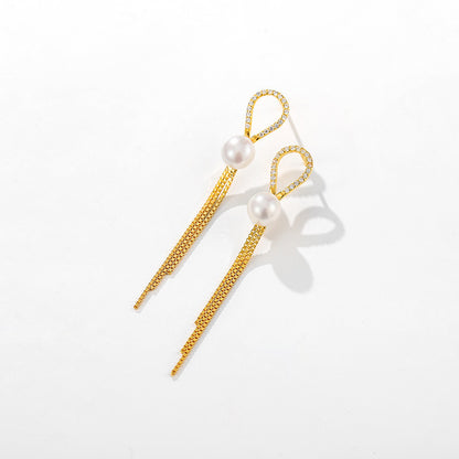 Genuine Freshwater Pearl Solid 925 Silver Grace Tassel Earrings
