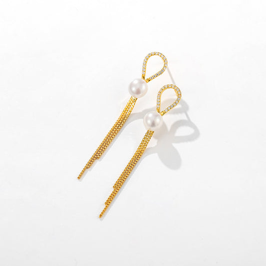 Genuine Freshwater Pearl Solid 925 Silver Grace Tassel Earrings