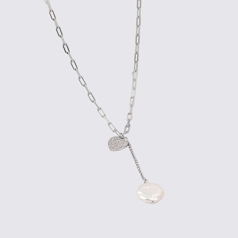 Collar de corazón de la suerte de plata maciza S925 con perla barroca auténtica