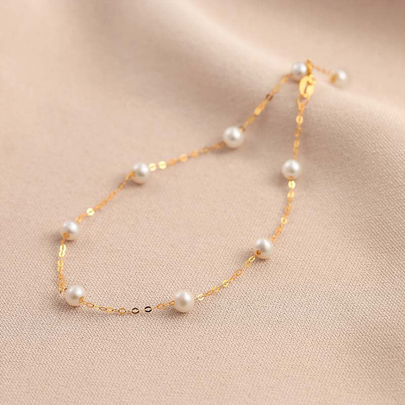 Solid 18K Gold Genuine Freshwater Gypsophila Bracelet