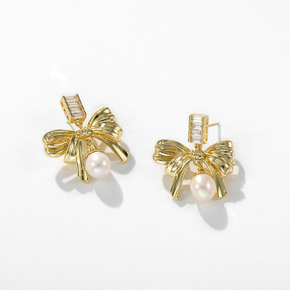 Boucles d'oreilles Happy Bow en perles d'eau douce véritables