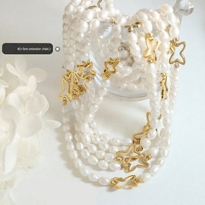 Collar de estrella fugaz de titanio con perla de agua dulce genuina