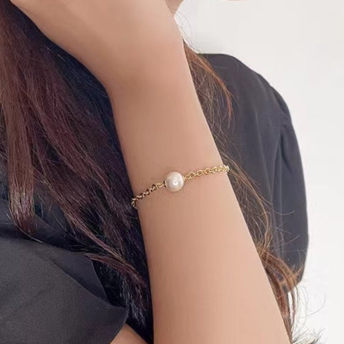 Pulsera de cadena con mitología de plata maciza S925 con auténtica perla barroca