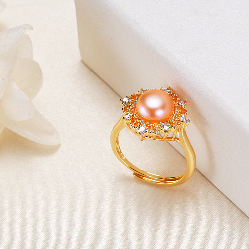 Anillo Roxanne de latón bañado en oro de 18 quilates con auténtica perla de agua dulce