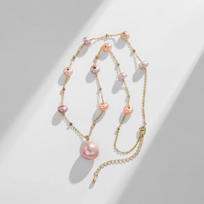 Collar de perlas de agua dulce genuinas de color caramelo