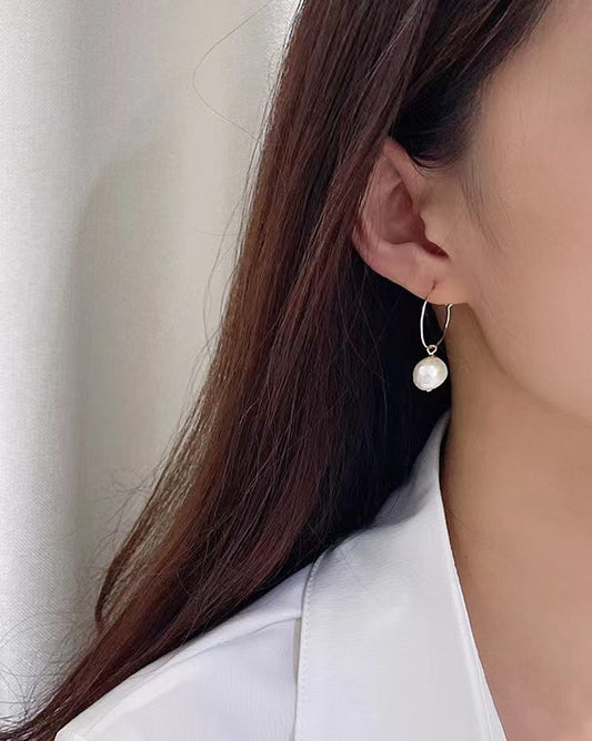 Boucles d'oreilles halo soleil en argent massif S925 avec perles baroques authentiques