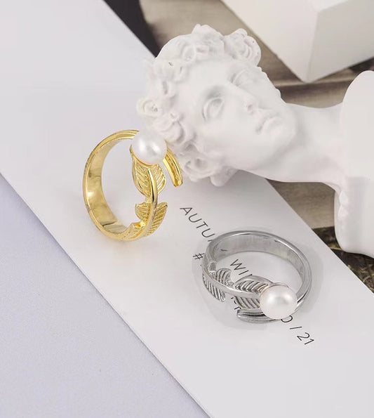 Anillo de alas de plata maciza S925 con perla de agua dulce genuina