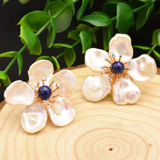 Pendientes de flor de ángel con perlas de agua dulce genuinas
