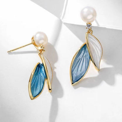 Genuine Freshwater Pearl Leaf Earrings