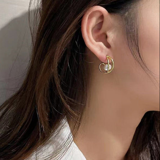 Pendientes de cruz de plata maciza S925 con auténtica perla de agua dulce