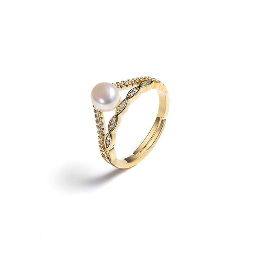 Bague couronne en véritable perle d'eau douce