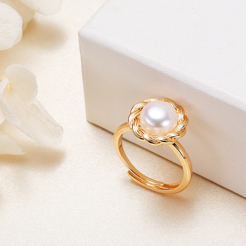 Ensemble Peace en laiton plaqué or 18 carats avec véritable perle d'eau douce