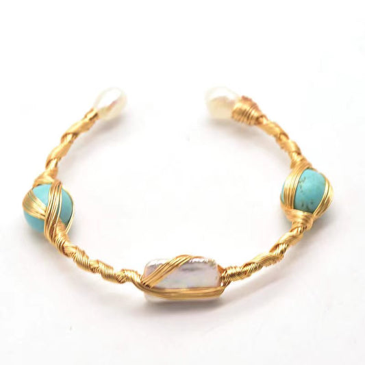 Bracelet en véritable perle d'eau douce baroque turquoise (édition limitée)