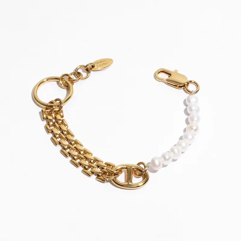 Pulsera de combinación moderna retro con perlas de agua dulce naturales genuinas