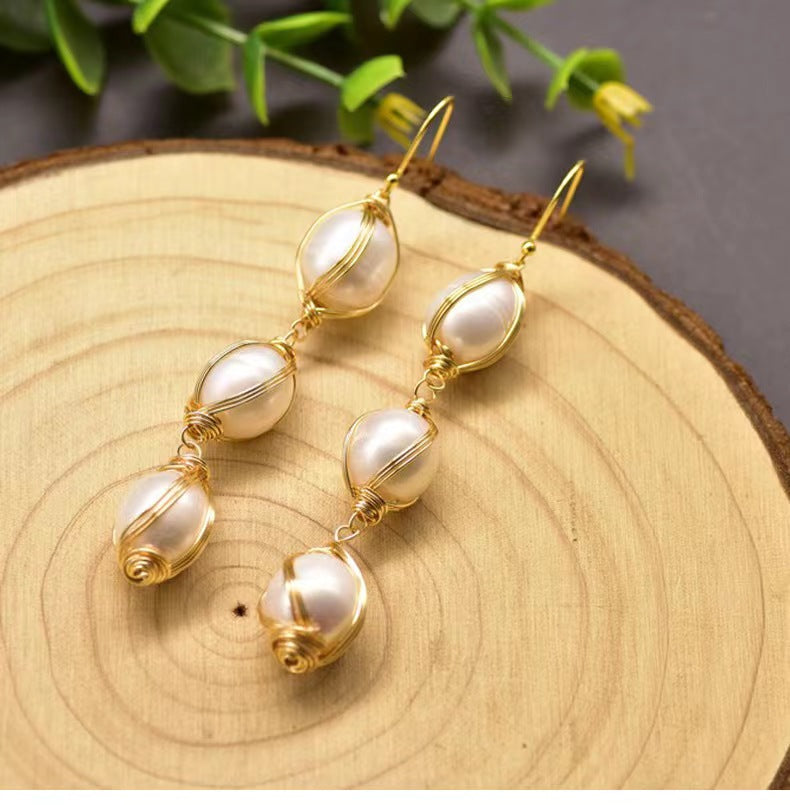 Boucles d'oreilles en perles baroques d'eau douce véritables du marché nocturne (édition limitée)