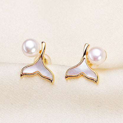 Brass Plated with 18K Gold Genuine Freshwater Pearl Whale Set