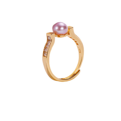 Anillo Ursula de latón bañado en oro de 18 quilates con auténtica perla de agua dulce