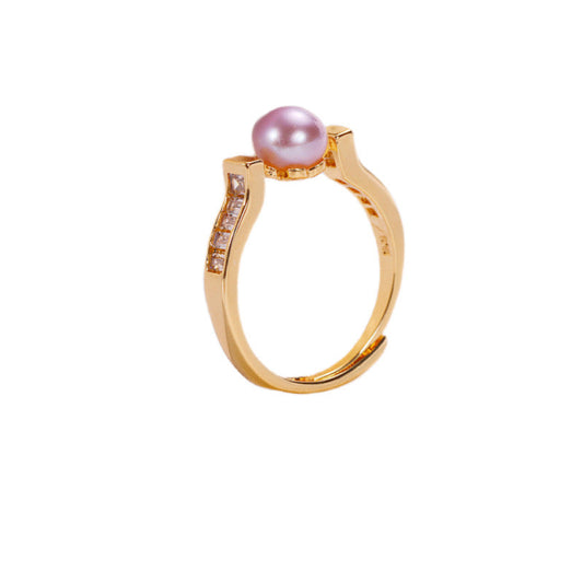 Bague Ursula en laiton plaqué or 18 carats avec véritable perle d'eau douce