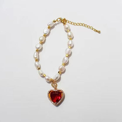 Collar de corazón arcoíris con perlas de agua dulce auténticas