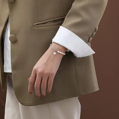 Bracelet coquillage en argent massif S925 avec véritable perle d'eau douce