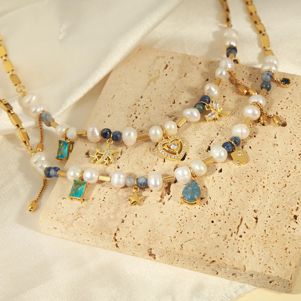 Genuine Freshwater Pearl Titanium Steel Blue Dream Necklace