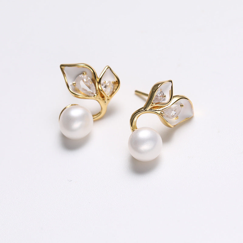 Genuine Freshwater Pearl Solid 925 Silver Leaf Grace Earrings
