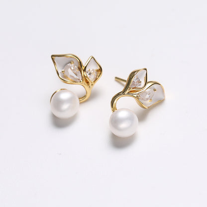 Genuine Freshwater Pearl Solid 925 Silver Leaf Grace Earrings
