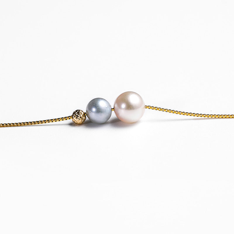 Solid K Gold Genuine Akoya Seawater Pearl Elegant Collarbone Chain