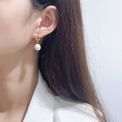 Pendientes de nudo de Dios de plata maciza S925 con perla barroca genuina