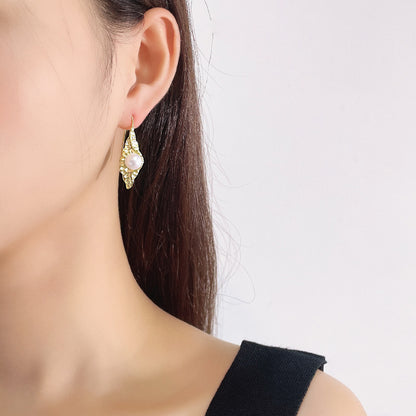 Pendientes de pupa de plata maciza S925 con auténtica perla barroca