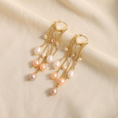 Genuine Freshwater Pearl Solid 925 Silver Radiance Tassel Earrings